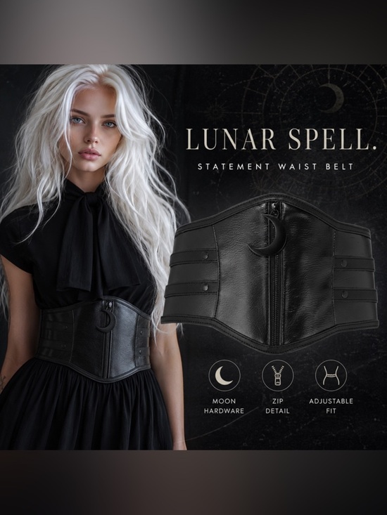 Lunar Spell Corset Waist Belt Gothic Crescent Zip Cincher Large NWT main image 7